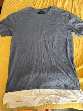 PacSun Blue Short Sleeve Layered Hem Crew Tee with White Trim